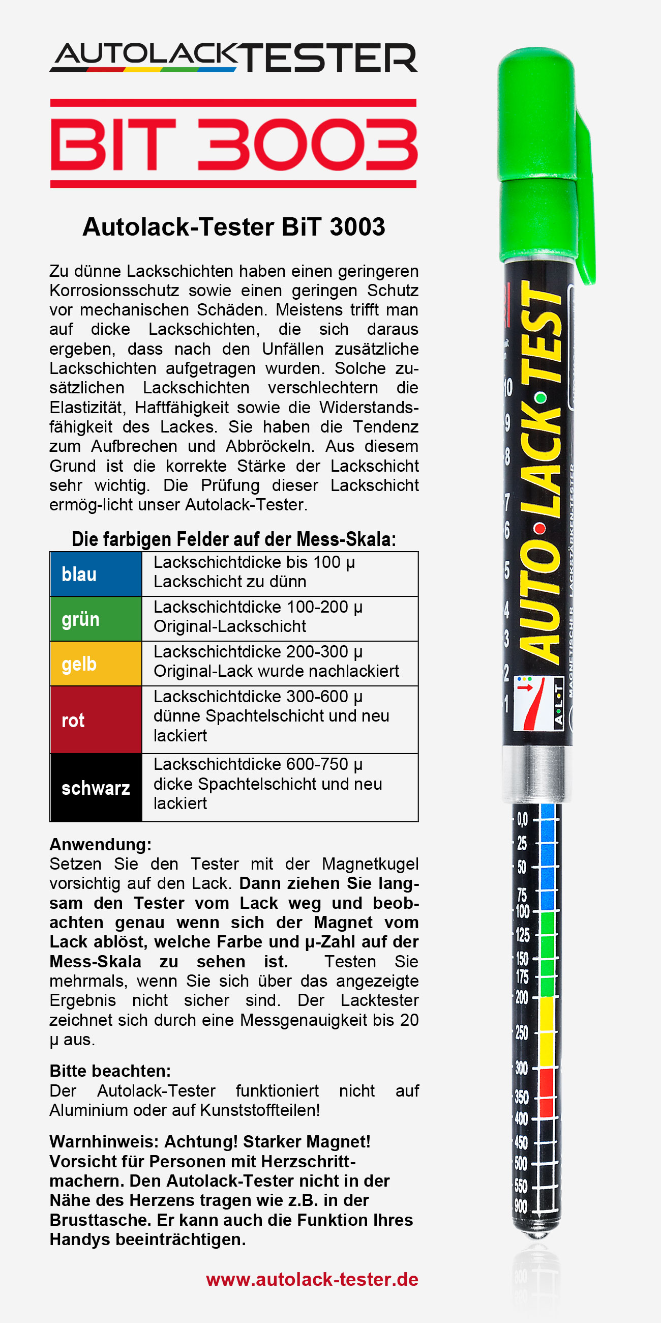 Langlebige digitale Autolack-Tester-Schichtdickenanzeige für Auto